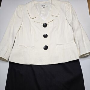 Le Suit Cream Blazer with Black Skirt Set